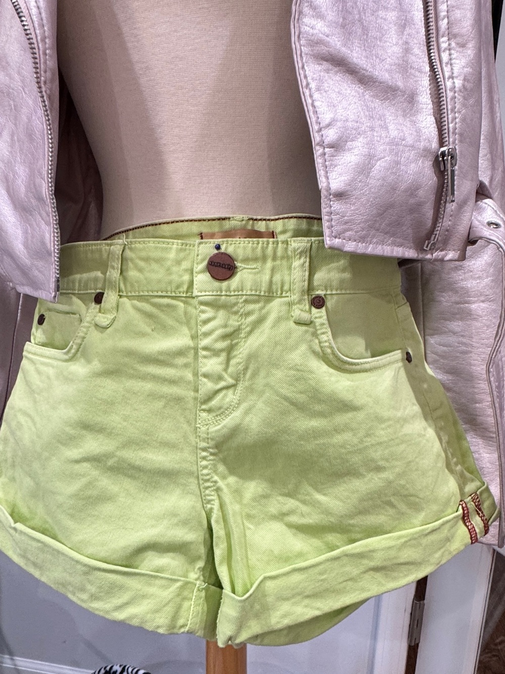 Sanctuary Vintage Neon Lime Green Denim Shorts